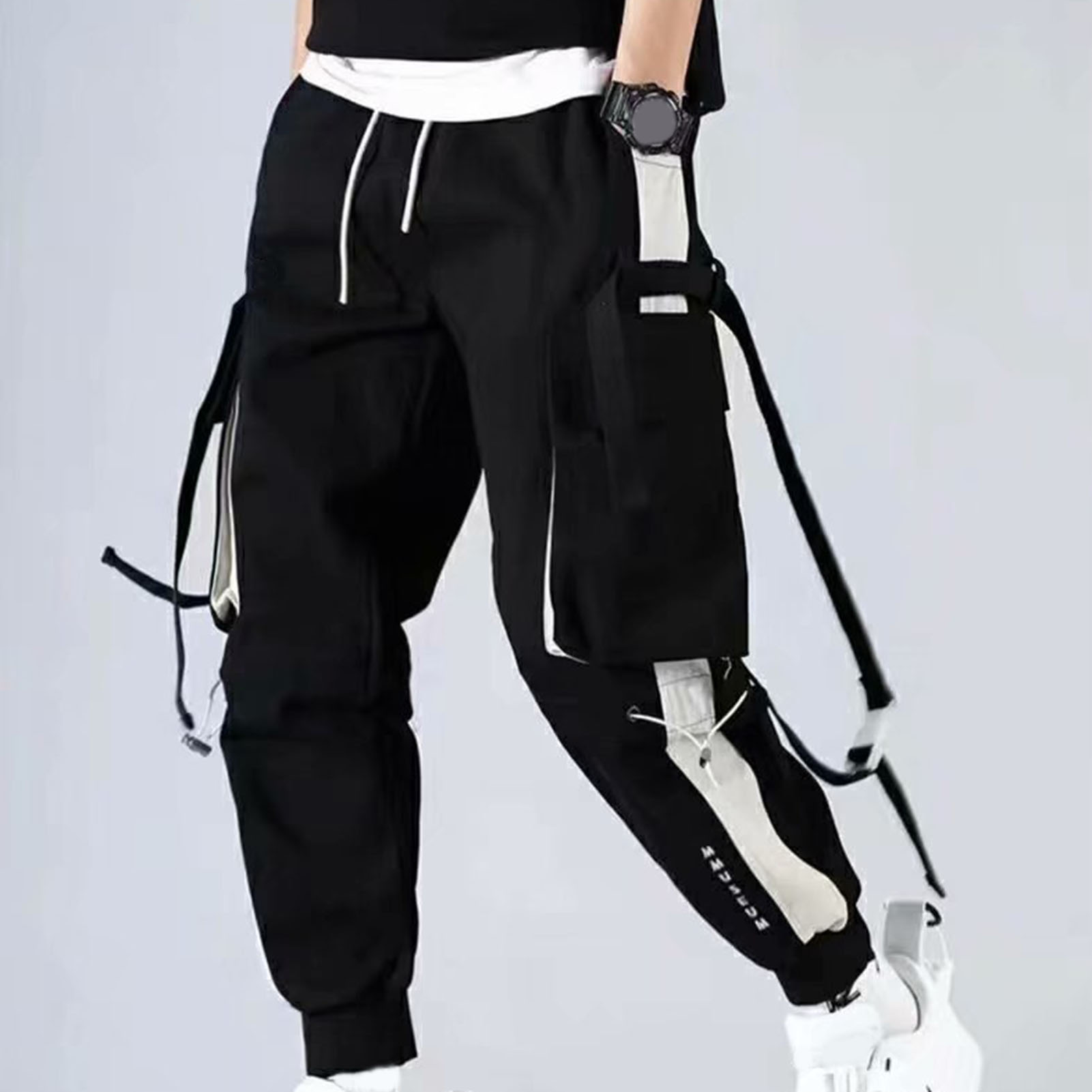 Autumn Cargo Pants Strap Design Jogger Color Stitching Cargo Pants. 