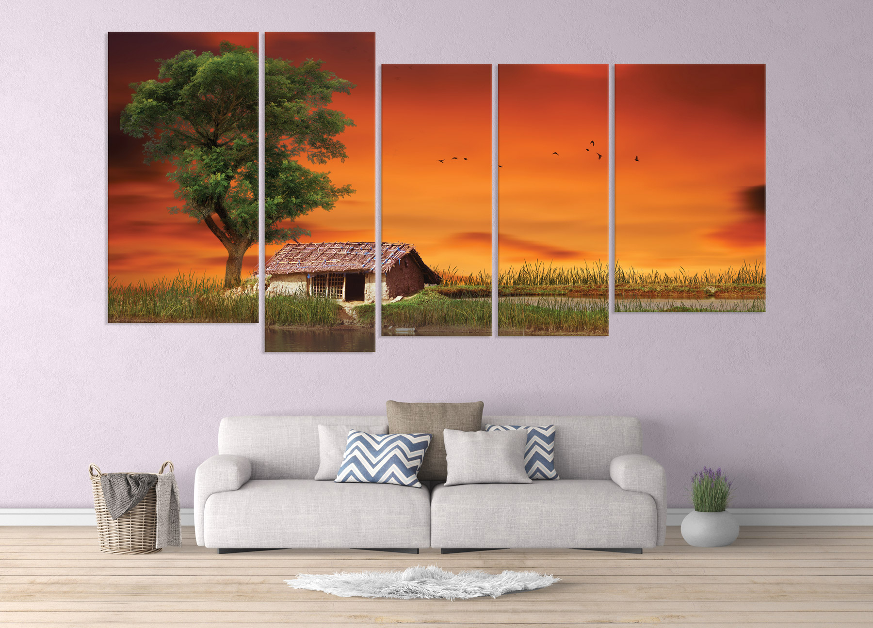 CNVS-557  60″ inch x 36″ inch   Hut During Sunset In A Small Village Of Bangladesh. 