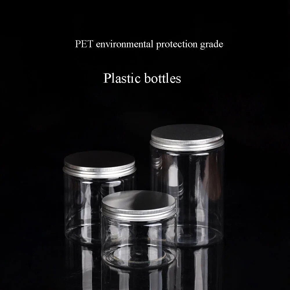 Clear Plastic Jar with Aluminum Lids Empty Cosmetic Containers Makeup Box Travel Bottle 30ml 50ml 60ml 80ml 100ml 120ml 250ml. 