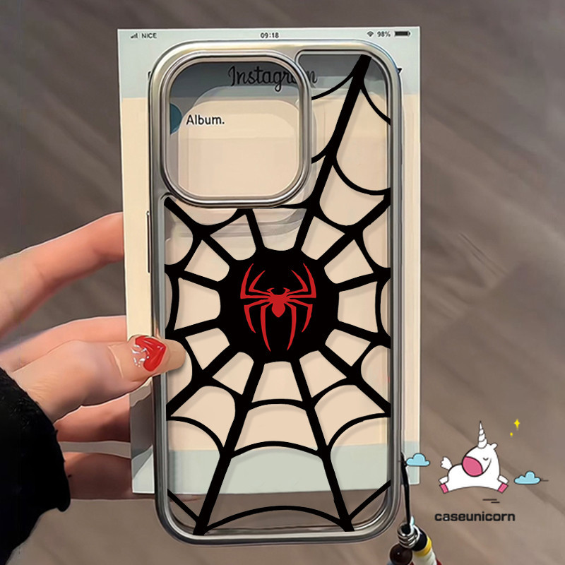 Trendy Brand Tag Cartoon Tulip Love Heart Graffiti Spider-Man Case Compatible for IPhone 11 12 15 14 13 Pro Max 7Plus XR X Xs Max 15 8 7 Plus SE 2020 Luxury Plating Lens Frame Case. 