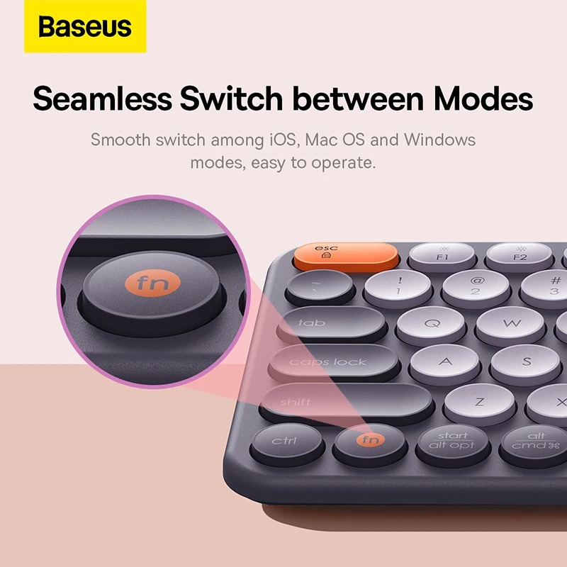 Baseus K01A Wireless Tri-Mode Keyboard Ergonomic Design Multi-Connection with High Portability - Grey. 