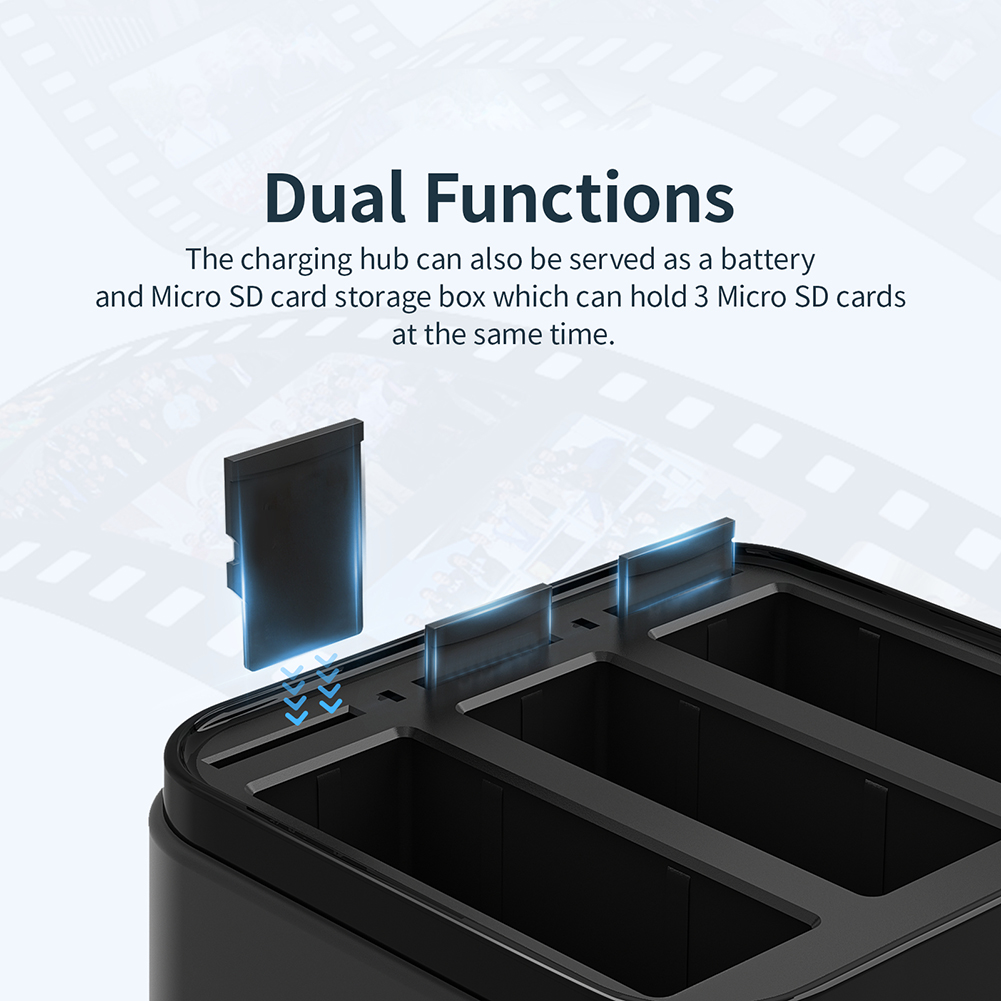 Battery Charging Hub Charging 3 Batteries Action Camera Accessories With Charging Indicator Light Charging Station Compatible For DJI OSMO Action 4/3 Cameras. 