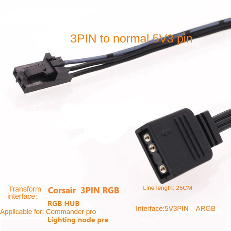 3X for 3PIN RGB to Standard ARGB 3-Pin 5V Adapter Connector RGB Cable for Fan/Lighting Node/Commander. 