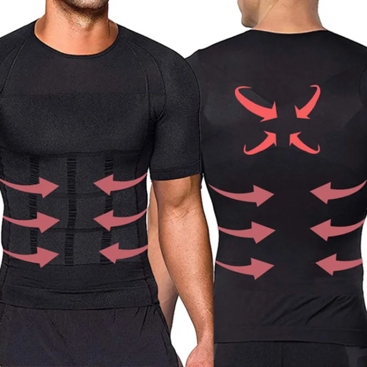 Mens Slimming Body Shaper Vest Shirt Abs Abdomen Compression Shirt To Hide  Gynecomastia Moobs Workout Tank Tops Undershi size XXXL Color Black