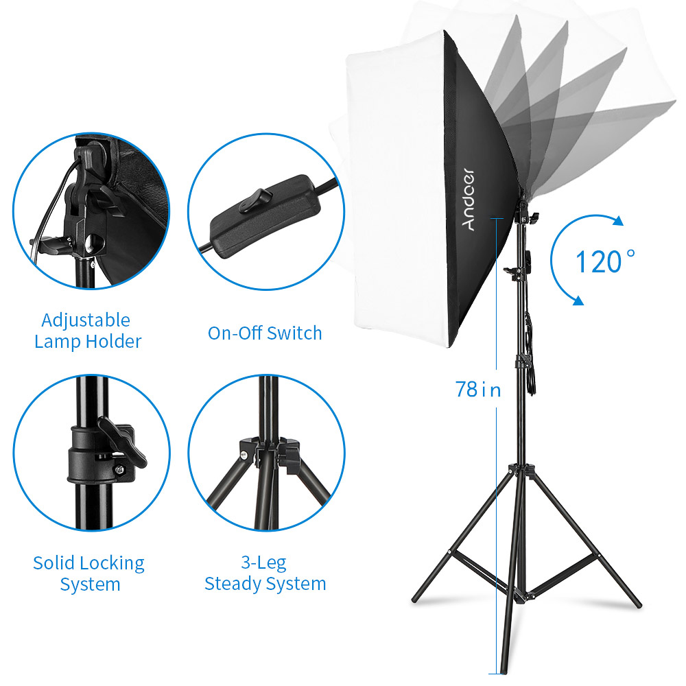 Andoer Softbox Light Kit Studio Photography Kit with Softbox Light Stand for Portrai Product Wedding Photography Live Streaming. 