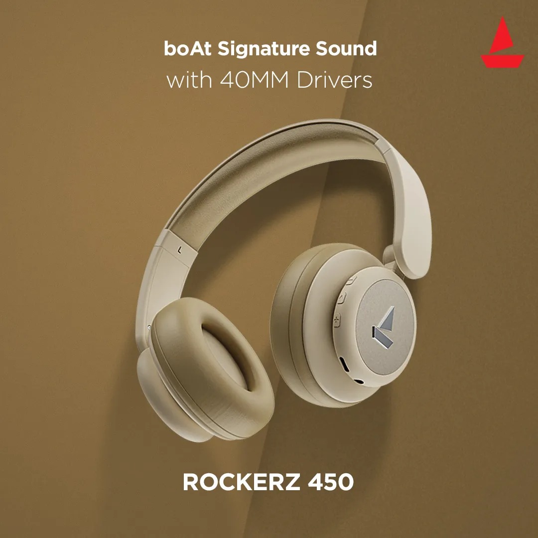 boAt Rockerz 450 Over Ear Bluetooth Headphones with Upto 15 Hours Playback, Adaptive Headband, 40mm Dynamic Driver, Integrated Controls and Dual Modes. 