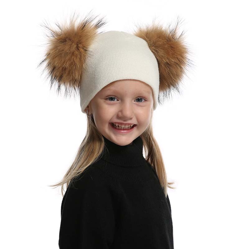 Double Pompones Beanies Cute Girls 