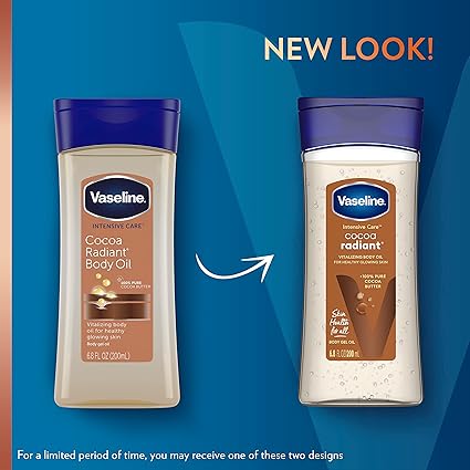 Vaseline Intensive Care Cocoa Radiant For Glowing Skin Body Gel Oil Body Oil Made with 100% Pure Cocoa Butter + Replenishing Oils - 200ml. 