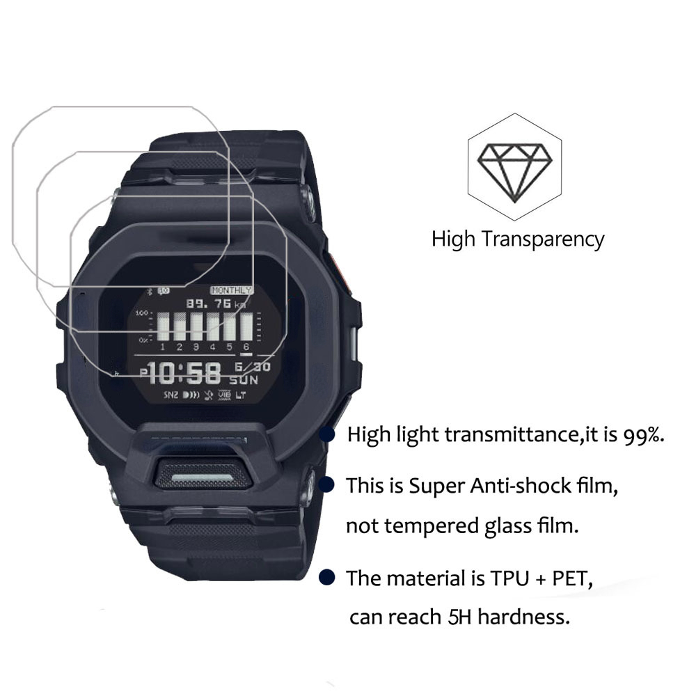 3Pcs Nano Explosion Proof PET Film For Casio G-SHOCK GBD-200 GMW-B5000 GM-5600 GXW-56 GX56 GW-5035 GW-B5600 Protector Not Glass. 