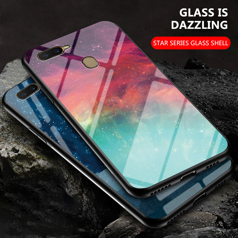 lthmy for OPPO A12E Tempered Casing Glass Phone Case Soft TPU Edge Protection Hard Shockproof Back Cover. 