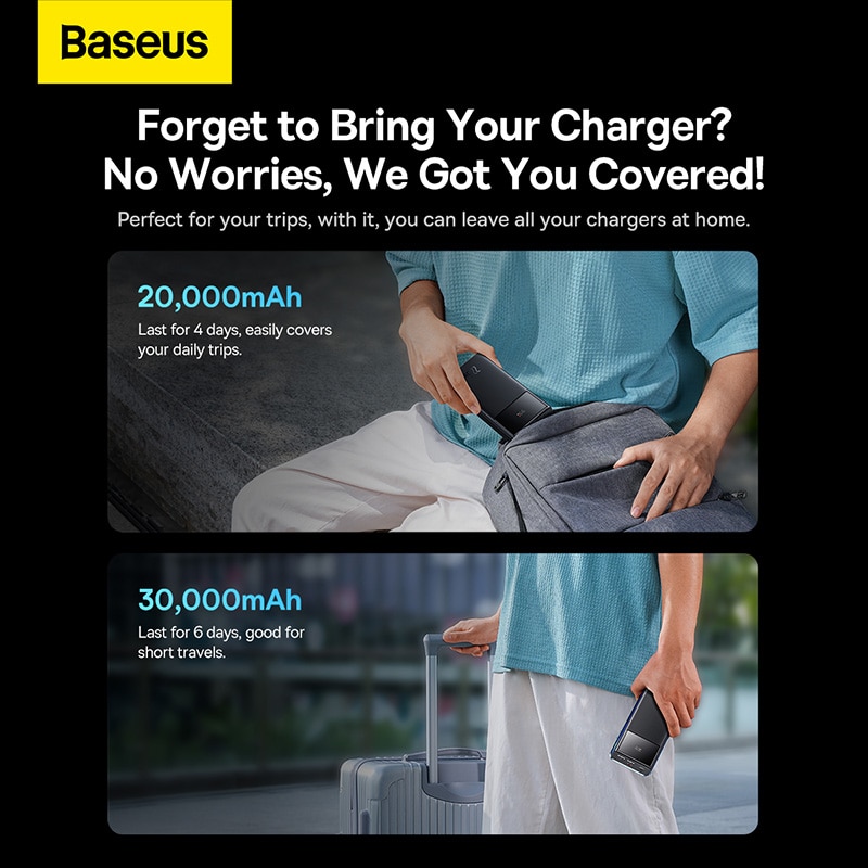 Baseus Power Bank 30000mAh 22.5W Star-Lord Digital Display Fast Charge with  USB to Type-C 3A 0.3m Black Cable. 