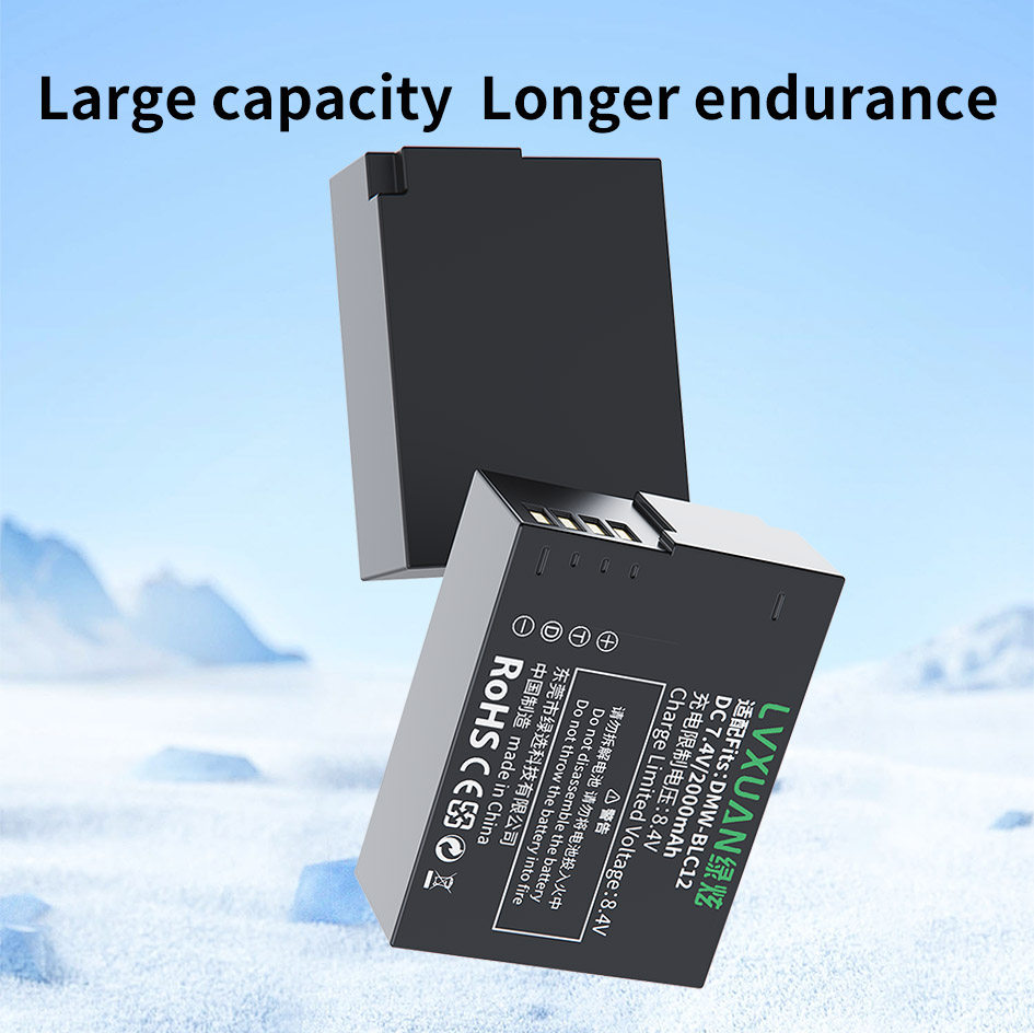 DMW-BLC12 battery and LCD USB charger for Panasonic Lumix DC-FZ1000 II DC-G95 DMC-G85 DMC-GH2 DMC-G5 DMC-G6 DMC-G7 GX8 Cameras. 