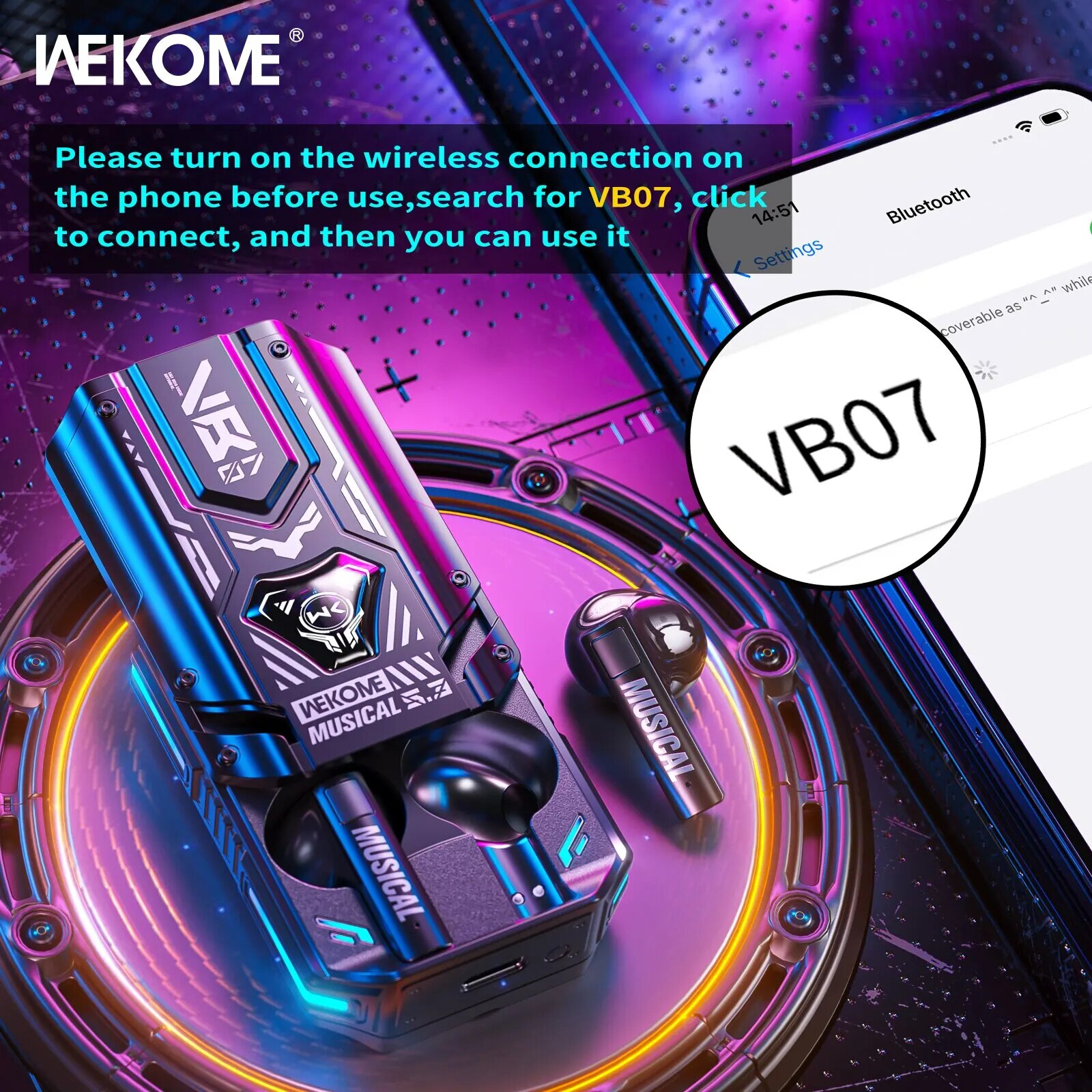 WEKOME Wireless Bluetooth Earbuds Mecha Style Music Earphones, Rail Slider Opening, Low Latency Finger Touch Control for Gamer. 