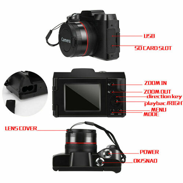 Digital Full HD 16x Digital Camera Professional Video Camcorder Vlogging Camera with Retractable Flashlight for YouTube- Black. 