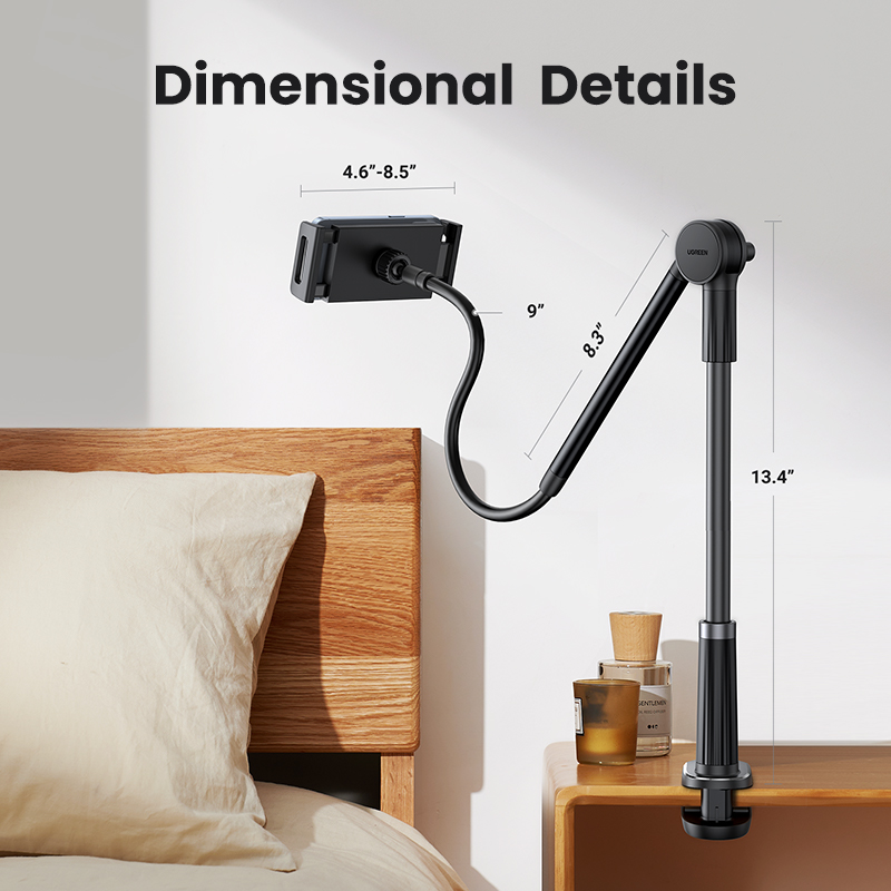 UGREEN Phone Tablet Stand iPad Holder for Bed iPad Mount Stand Gooseneck Tablet Stand Holder for Desk Video Re-cording Laying Down Rotating Swivel Swing Arm for iPad Pro iPhone Samsung Tabs Fire, 12.9''. 
