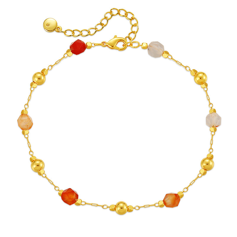 Summer European and American creative irregular rhombus section design red raw stone multi-color contrasting design popular jewelry