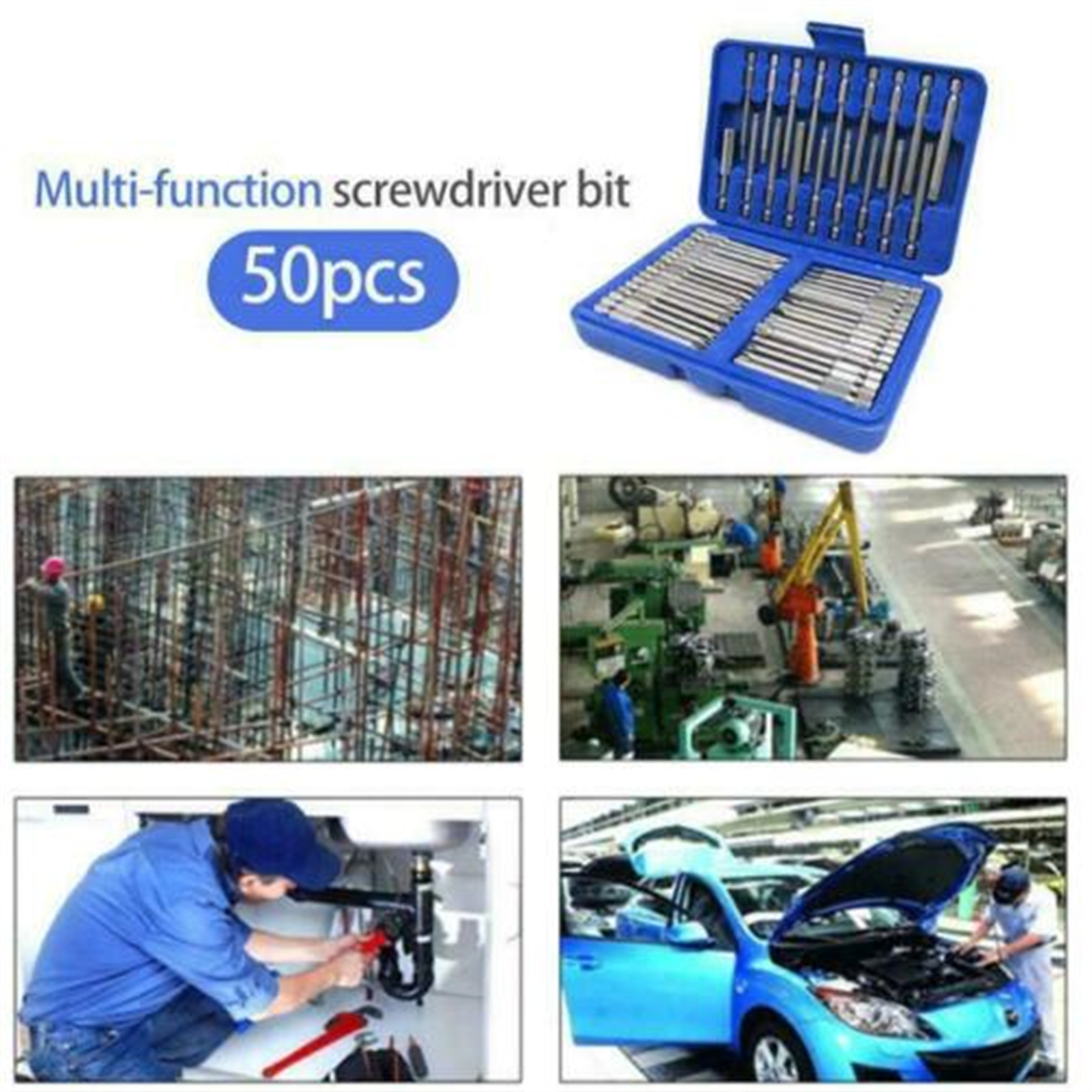 50pcs Extra Long Security Drill Bits Portable Hex Torx Star Flat Screwdriver Bit Set With Sturdy Box. 