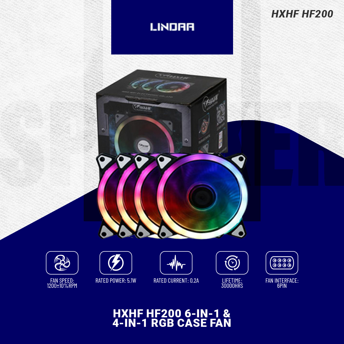 HXHF HF200 6-In-1 & 4-In-1 RGB Case Fan 120mm Cooling Fan Set Remote Included Plus 10-Port Hub For Ultimate System Cooling. 