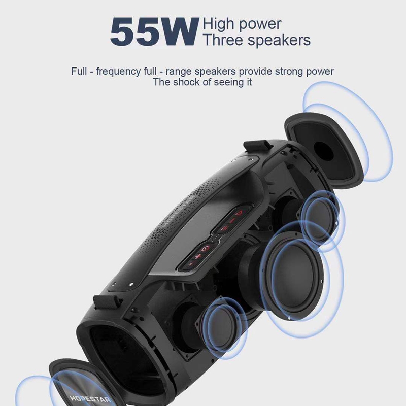 HOPESTAR A6X TWS Portable Outdoor Bluetooth Speaker with Colorful Music Lights, Support Power Bank & Hands-free Call & U Disk & TF Card & 3.5mm AUX. 