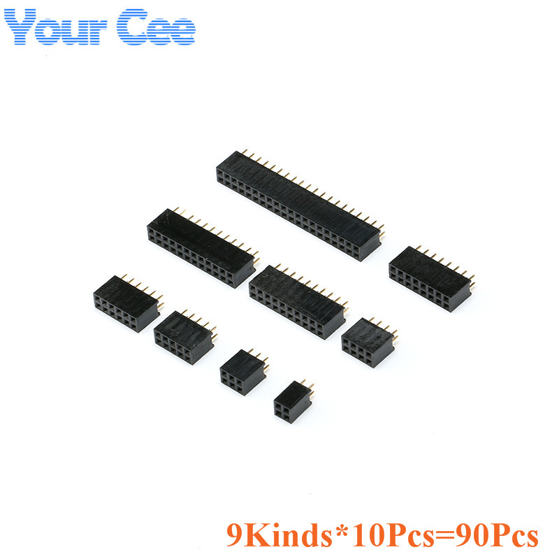 9*10 pcs Double Row Pin Female Header Socket 2.54mm Pitch 2*2p 3p 4p 5p 6p 8p 10p 12p 20p Pin Connector kit