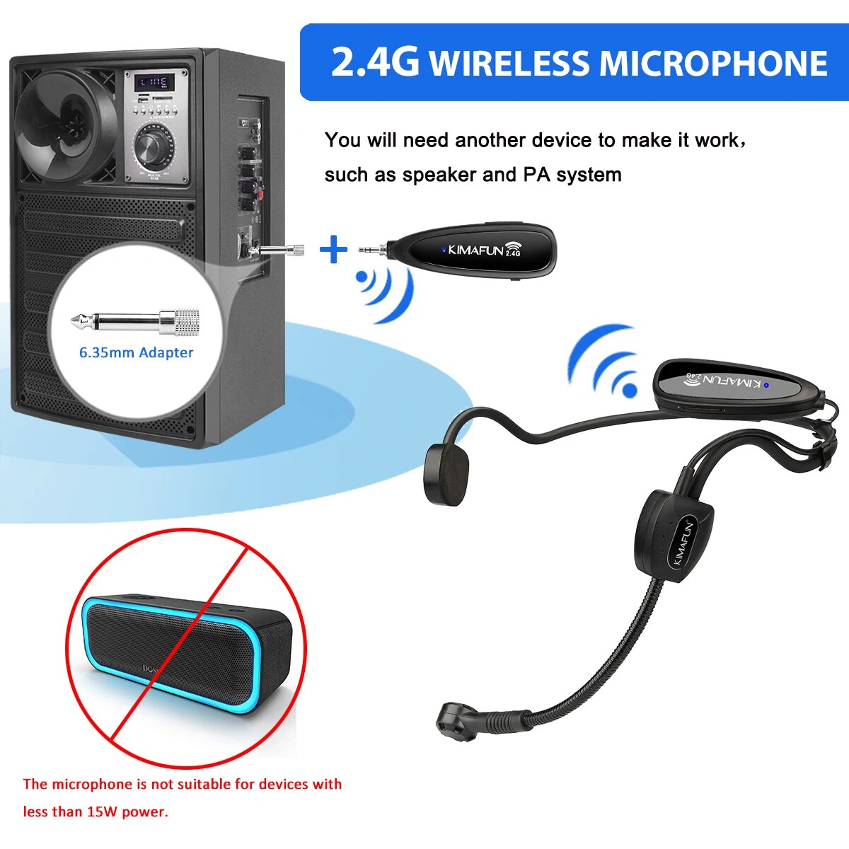 KIMAFUN Wireless Headset Microphone System For Singing Speech Guitarists Keyboard Players Dancing Performers Drummers DJ Party. 
