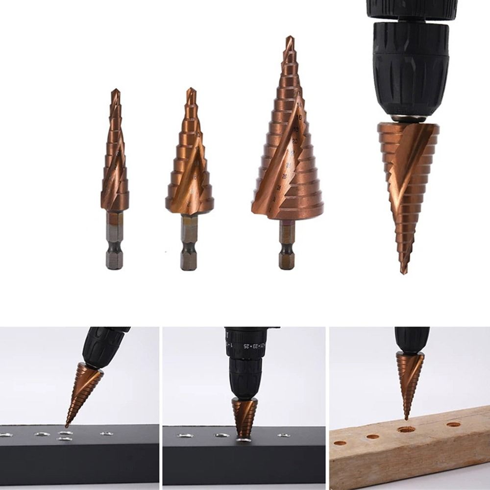 Durable M35 5% Cobalt Step Drill Bit Hex Shank Spiral Groove Drill Perforator Multiple Hole 4-12mm/20mm/32mm Stepped Drill Bits Hole Cutter Tool. 