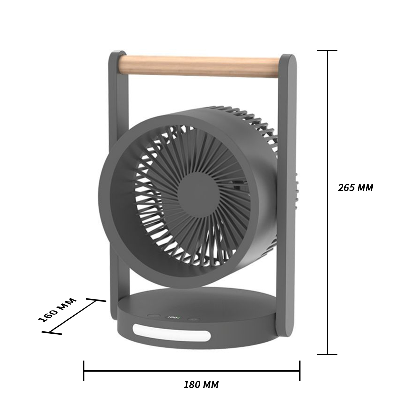GC Mini Desk Fan, 90° Rotate Table Fan, Quiet Operation Table Fan With Wooden Handle, LED Night Light, 5 Speeds Strong Air, LED Battery Level Display. 