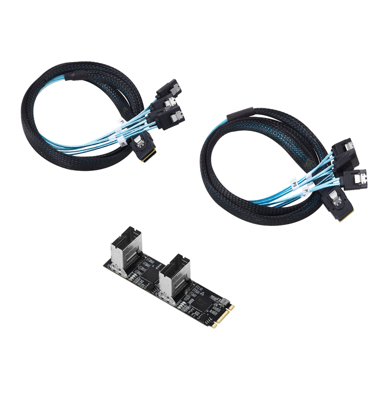 NEW M.2 to SATA Card PCI Express 3.0 M2 to SATA Multiplier Adapter 8 Port SATA 3 6Gbps Controllers B+M Key with 2 Mini SAS Cable. 