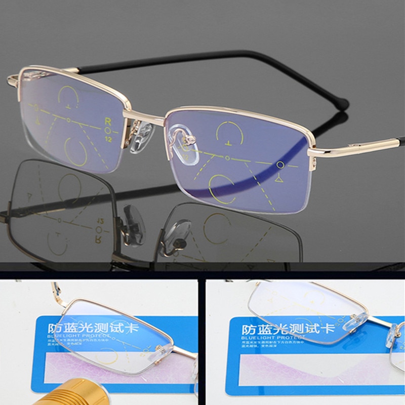 （New）Men Multifocal Reading Glae Progreive Bifocal Near Far Anti Blue Ray Prebyopic Glae Magnifying Women Black Gafa Cheap. 
