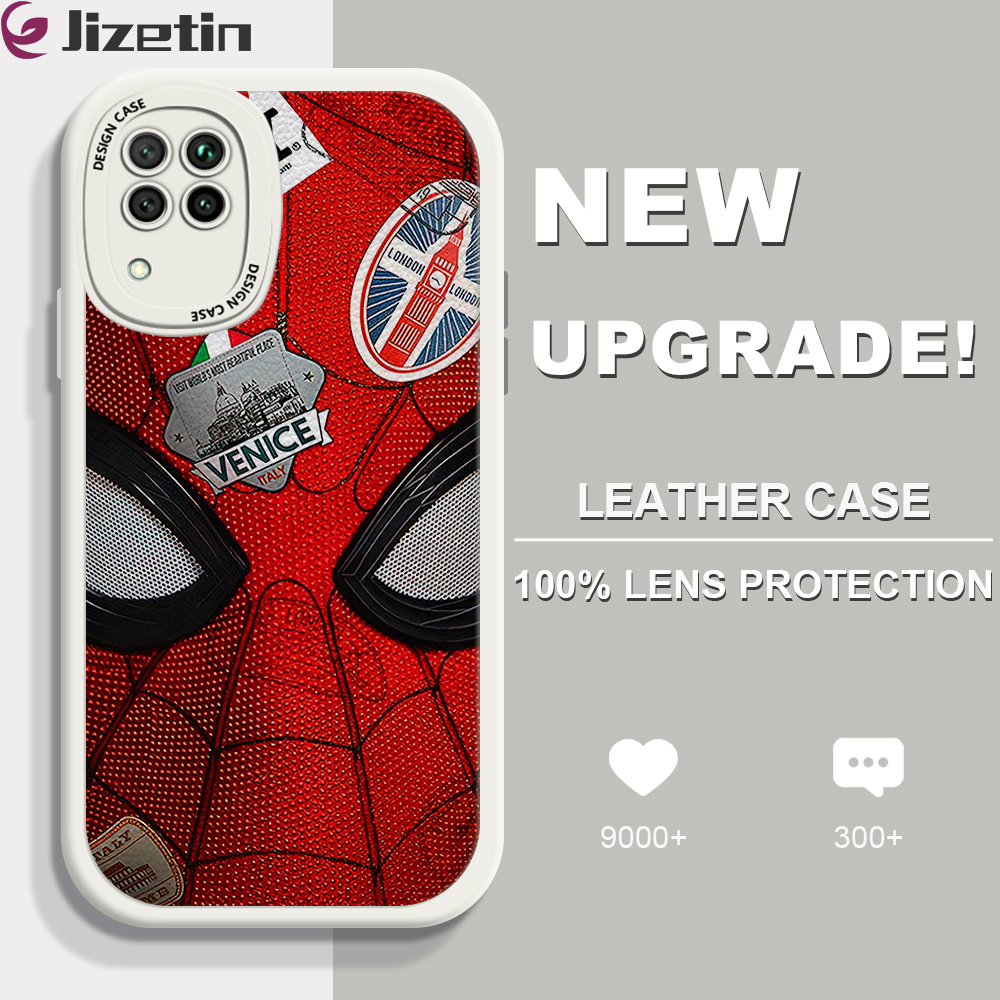 Jizetin for Huawei Nova 7i / Nova 6SE Back Cover Spider Man Lambskin Texture PU Leather Back For Girls Boys Soft Phone Case