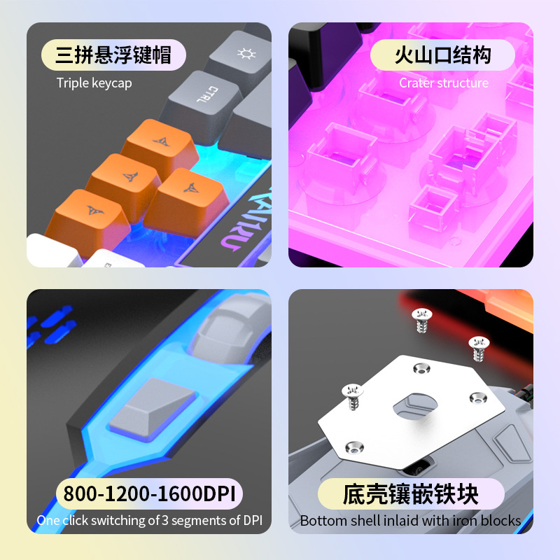 RAIKU T26 Triple Color-Blocked Luminous Keyboard Mouse Wired Mechanical Feel Gaming Mouse Keyboard Set. 