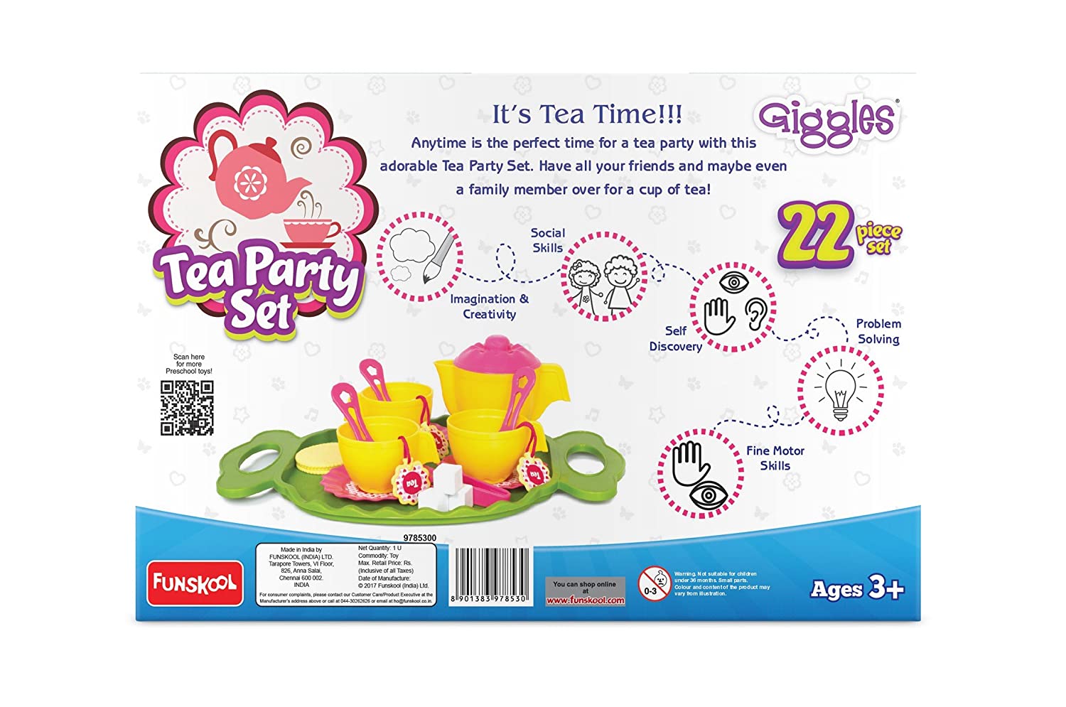 Giggles - Tea Party Set 22 Piece Colourful Pretend and Play  Language and Social Skills Role Play. 