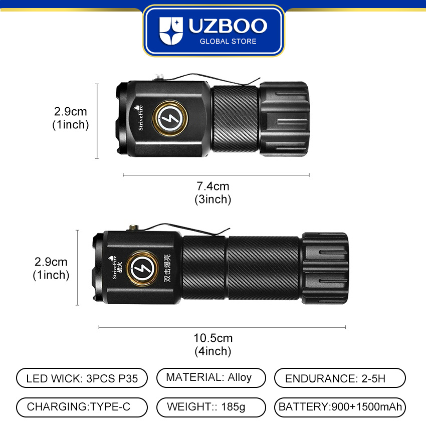 UZBOO 1300LM Mini Flashlight High Bright Flashlight LED Torch Light Outdoor Pocket Size Flashlight Rechargeable Waterproof Torch Light for Hiking Hunting Camping Compact And Portable Strong Magnetism Side Pen Clip Design Five Modes  Non-scalded. 