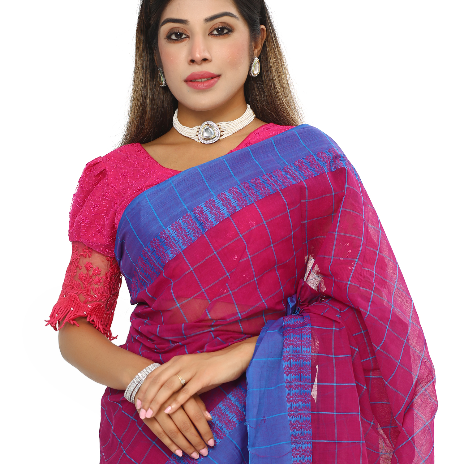 Tangail Halfsilk Saree with Running blouse pis for women