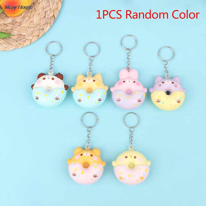 1pc random PU Slow Rebound Donut Stress Reliever Toys Pendant Animal Decompression Vent Toy Sponge Pendant Keychain Squishy Toy. 
