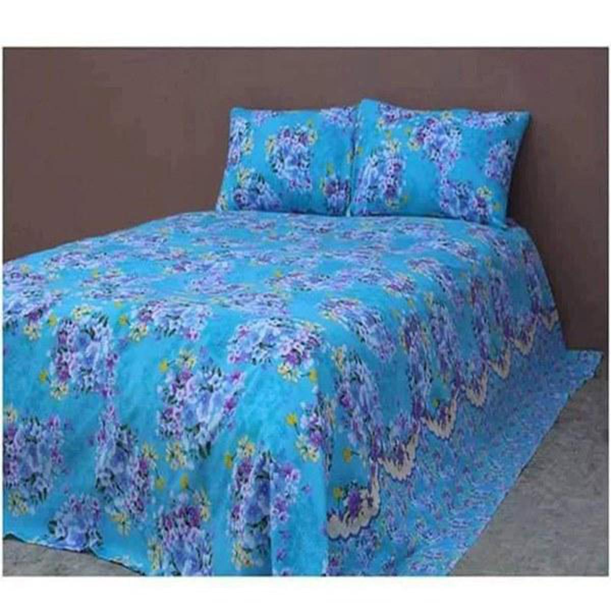 Double Size Cottont  Bed Sheewith Matching 2 Pillow Covers - Multicolor - Bed Sheet - 208984965