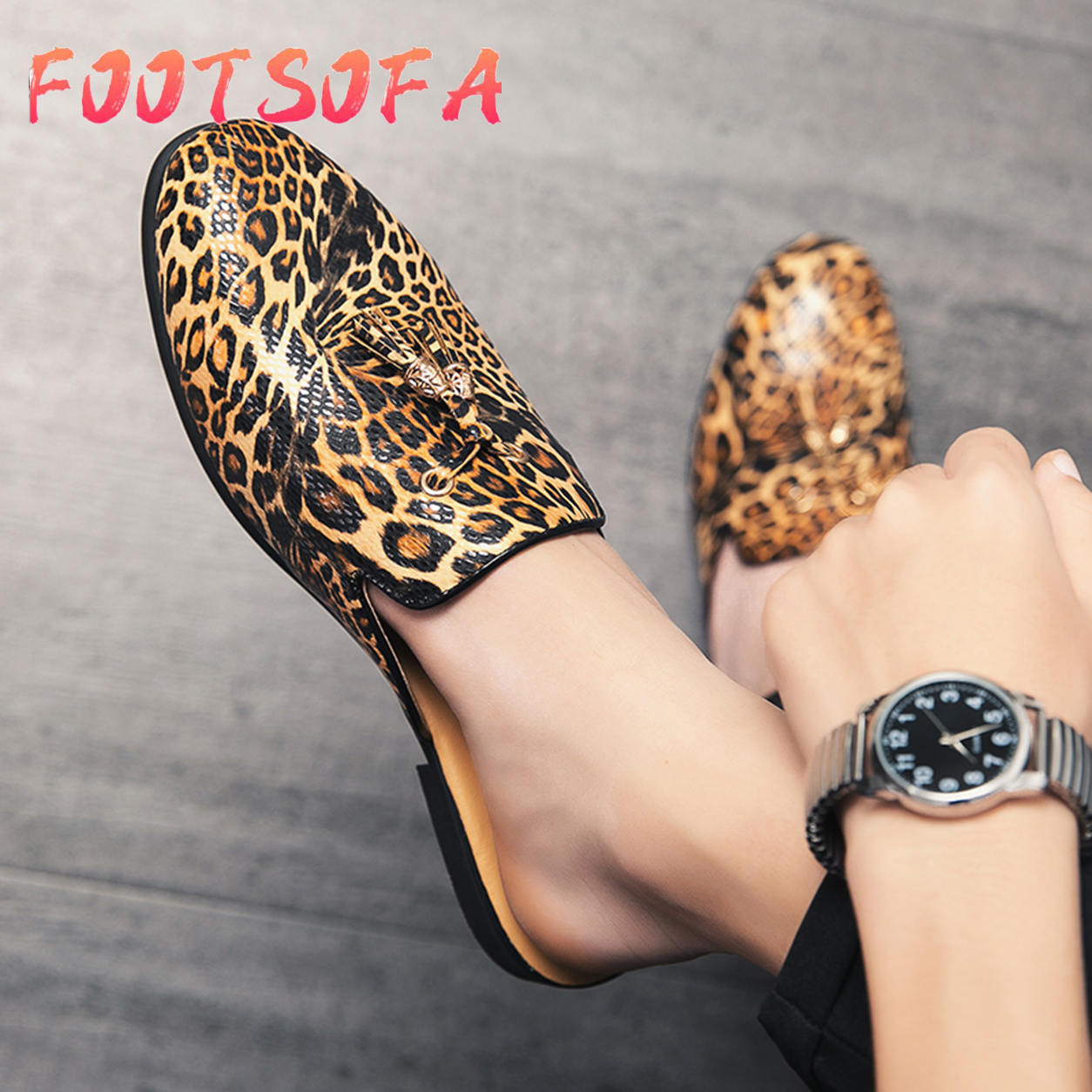 mens leopard print slip on shoes