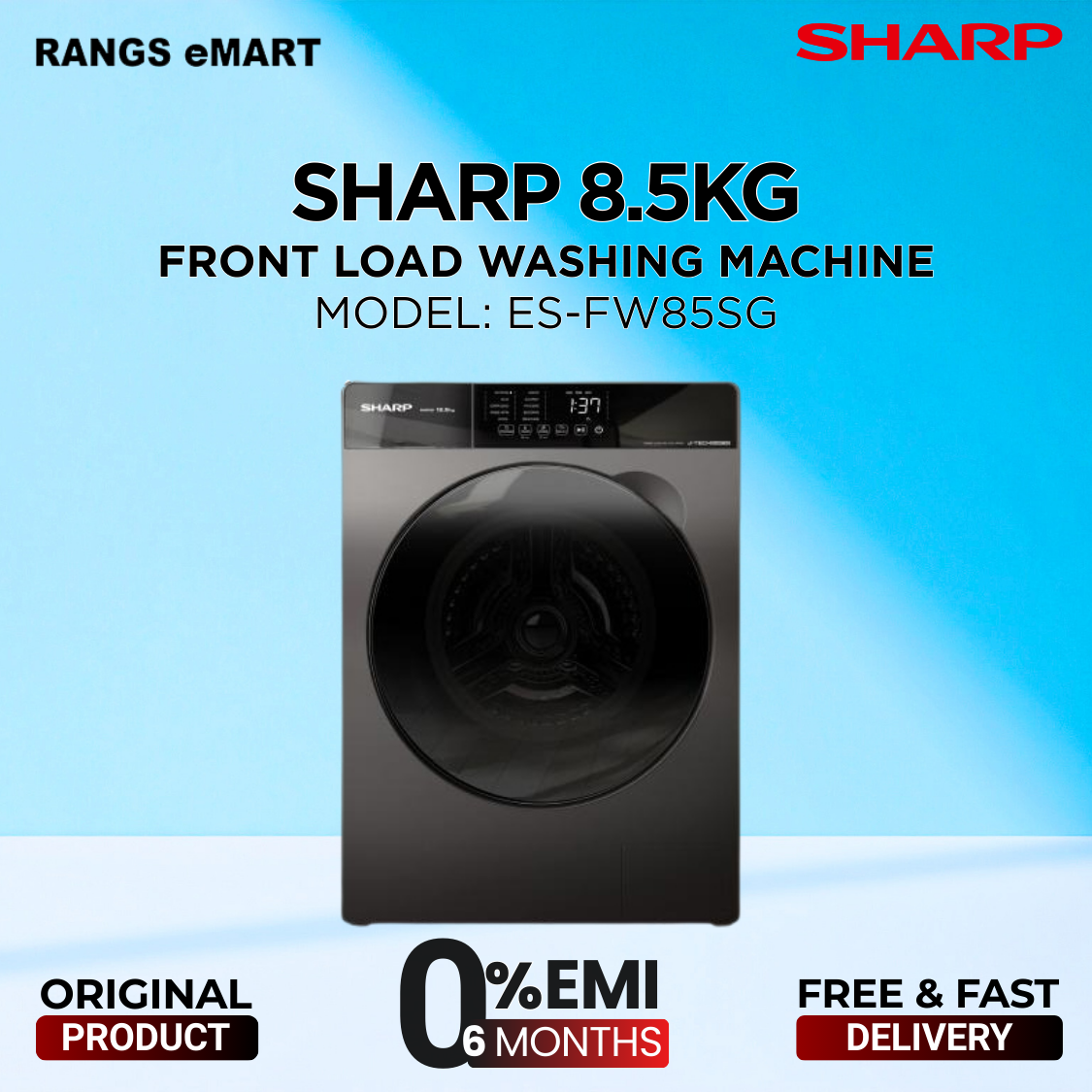 SHARP Official ES-FW85SG 8.5kg Front Load Washing Machine With Free Delivery