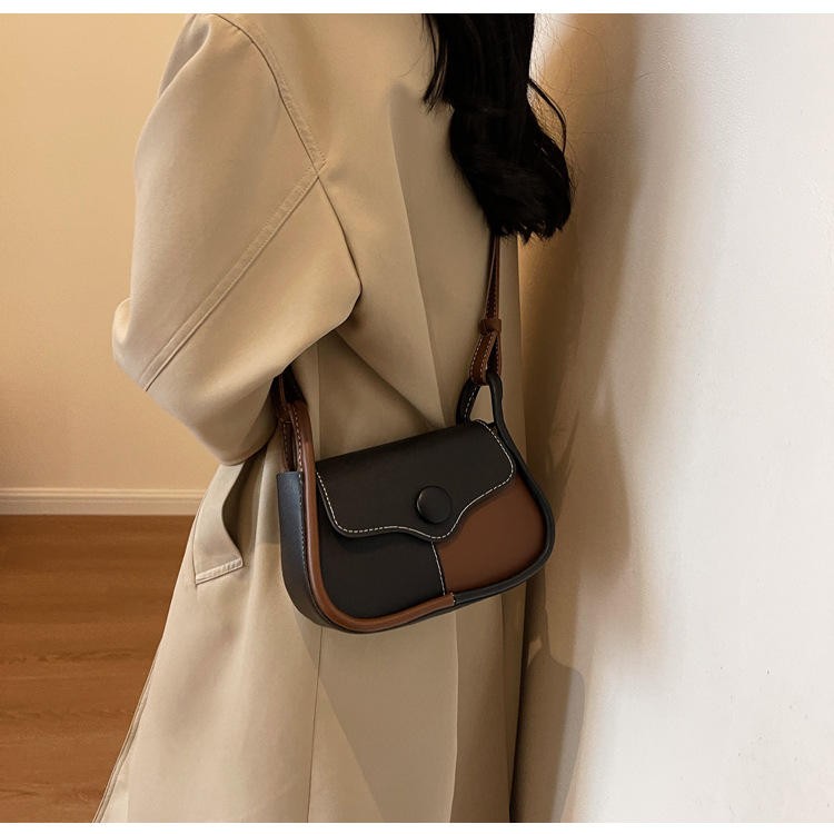 2024 Spring Japanese and Korean Small Bag Women's Advanced Texture Shoulder Bag Contrast Color Tide Underarm Bag Special-Interest Design Messenger Bag. 