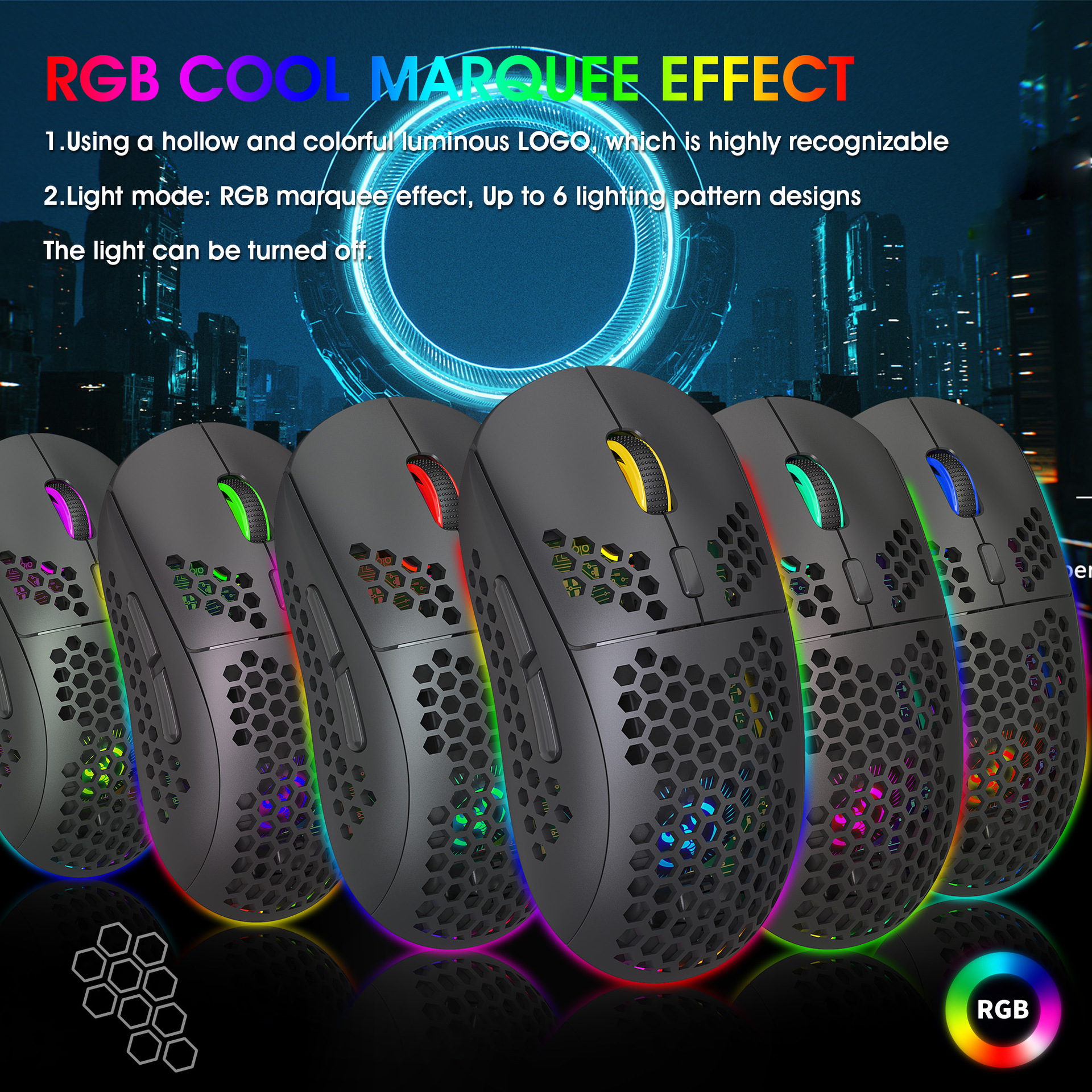 HXSJ T90 3 Modes BT 3.0 + 5.0 + 2.4G  Chargable RGB Lighting Color Mouse Mice for Game Office with Adjustable 800-3200 5 Level DPI. 