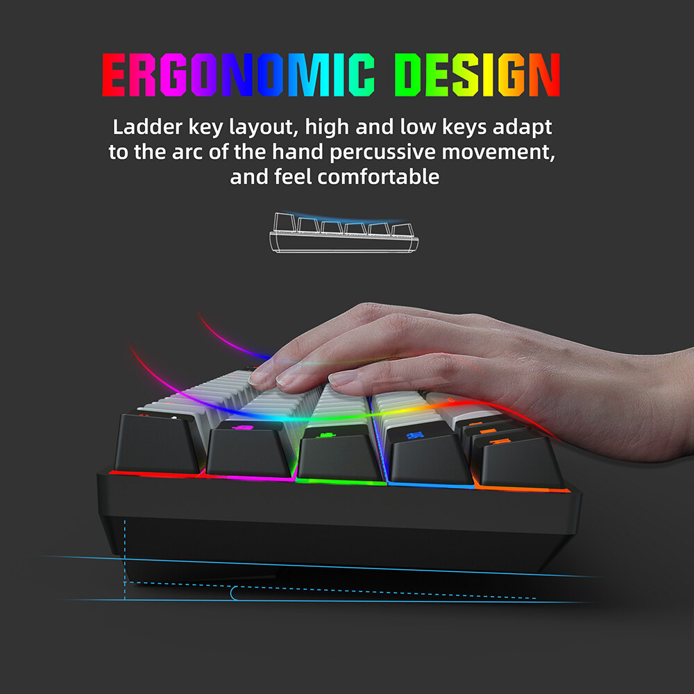 HXSJ V800 Wired Mechanical Keyboard 68 Keys RGB Gaming Keyboard with Detachable Type-C Cable ABS Keycap (Red Switches). 