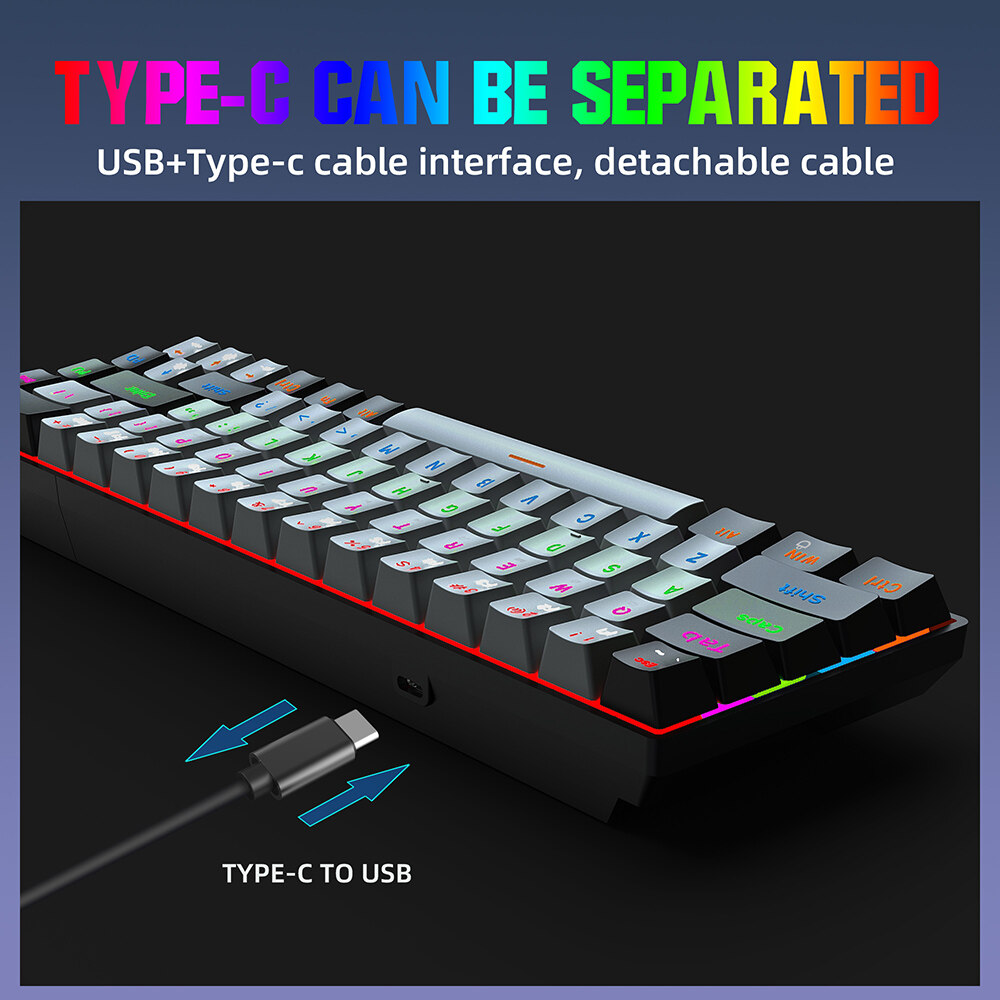 HXSJ V800 Wired Mechanical Keyboard 68 Keys RGB Gaming Keyboard with Detachable Type-C Cable ABS Keycap (Red Switches). 