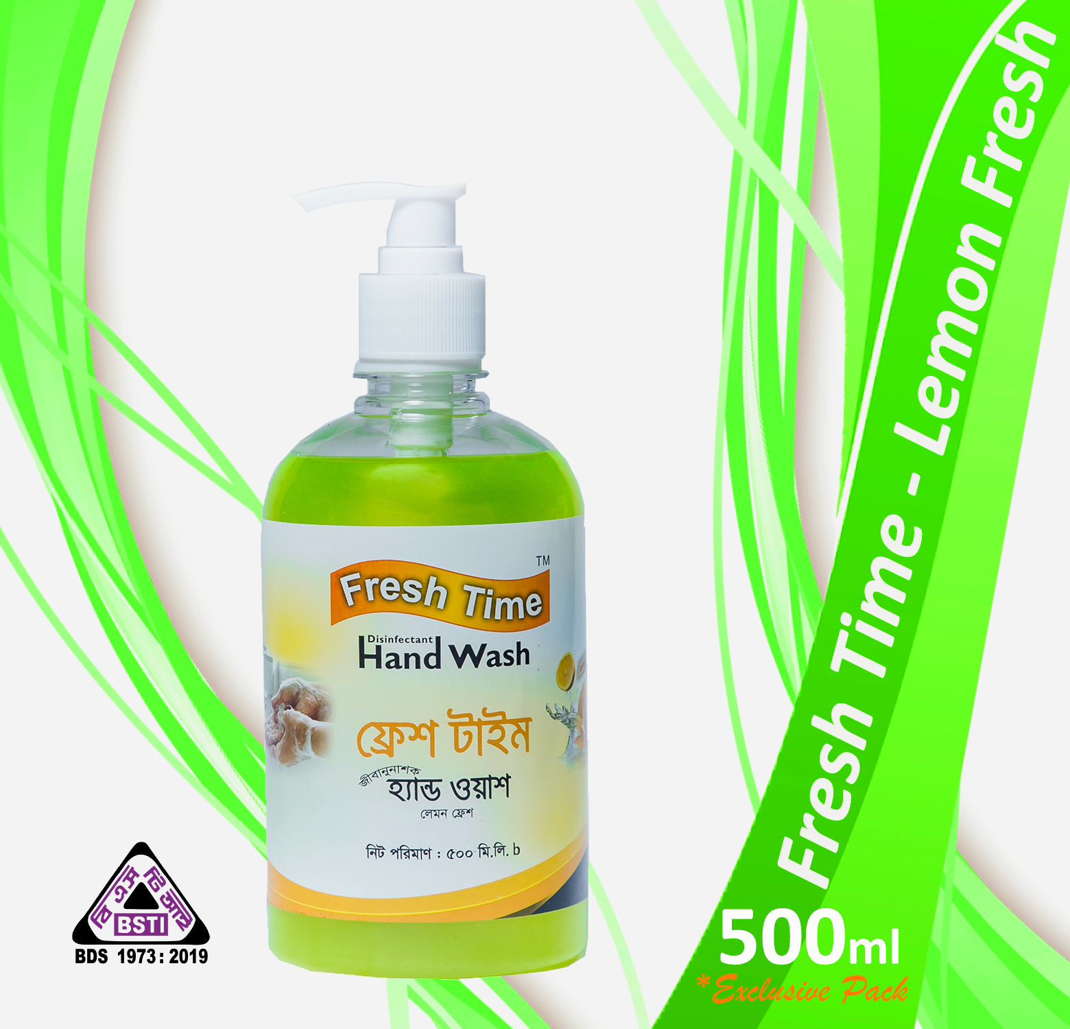 Fresh Time Disinfectant Hand Wash Lemon Fresh- 500 ml Pump Bottle