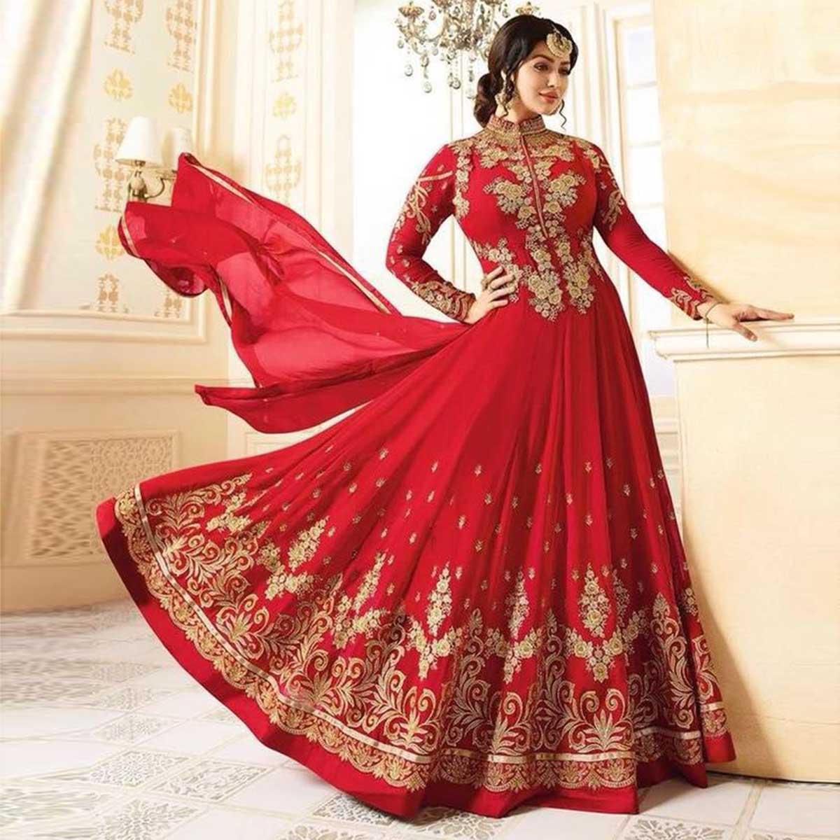 red georgette gown