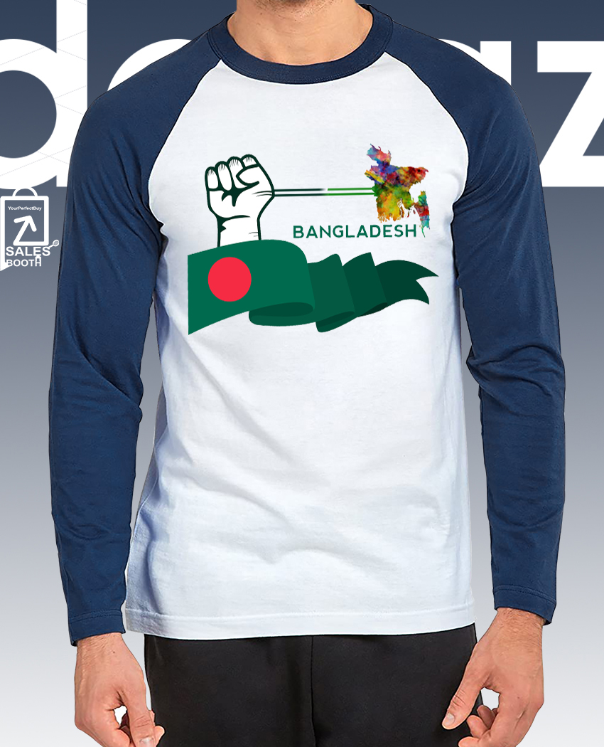 Full Sleeve T-Shirt Raglan White Full Hand T-Shirt For Man Proud Bangladeshi T-Shirt - T Shirt For Man - T Sirt