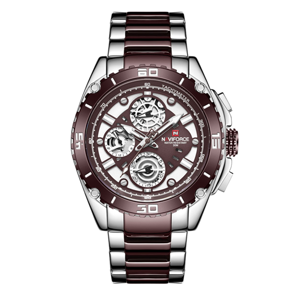 NAVIFORCE NF9179 Silver And Bronze Two-Tone Stainless Steel Chronograph Watch For Men - Bronze & Silver