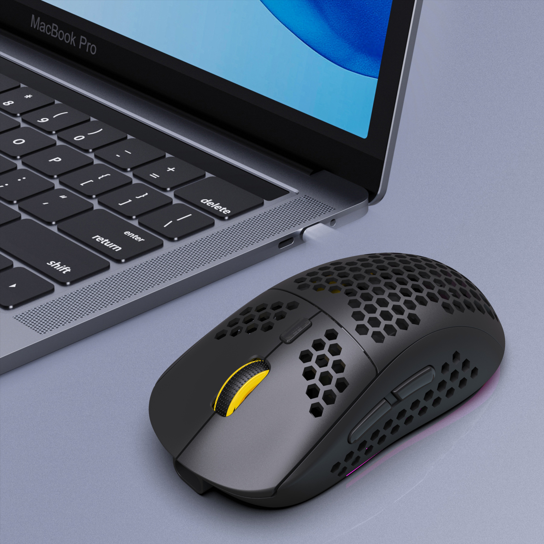 HXSJ T90 3 Modes BT 3.0 + 5.0 + 2.4G  Chargable RGB Lighting Color Mouse Mice for Game Office with Adjustable 800-3200 5 Level DPI. 
