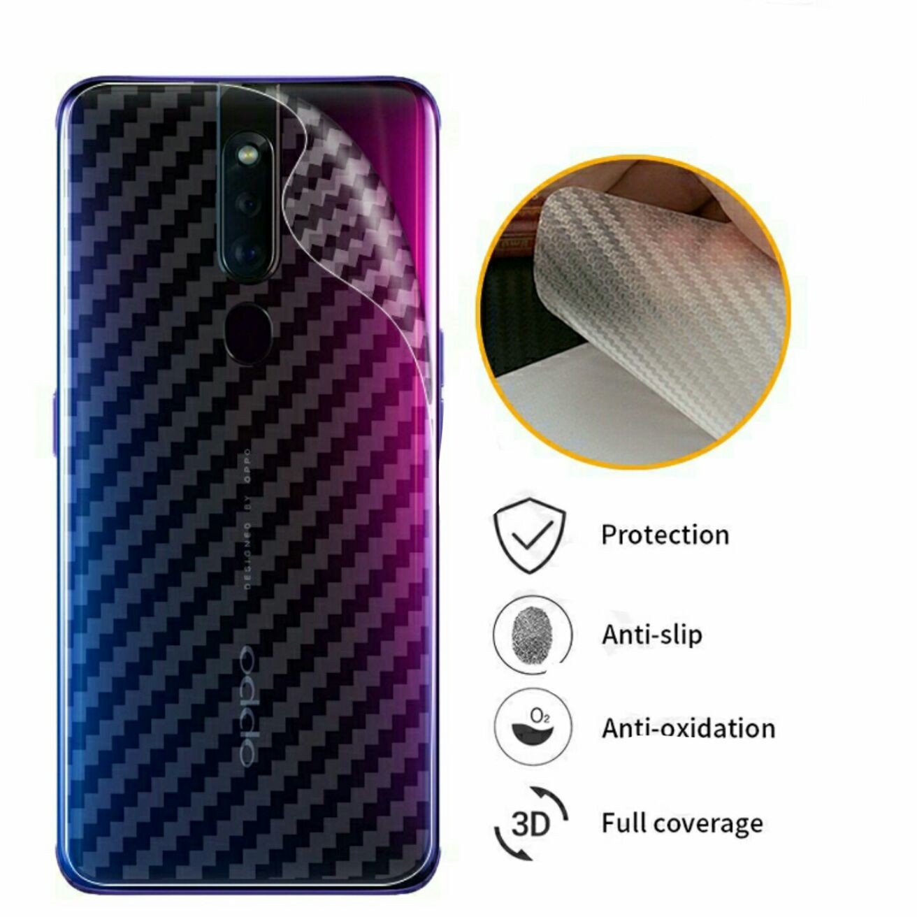 Realme 5i Transparent 3D Carbon Fiber Back Skin Rear Screen Guard Protector Sticker