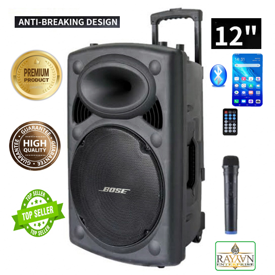 Wireless Microphone Bluetooth Rechargeable Portable Trolley 12" Speaker Sound box Dj box. 