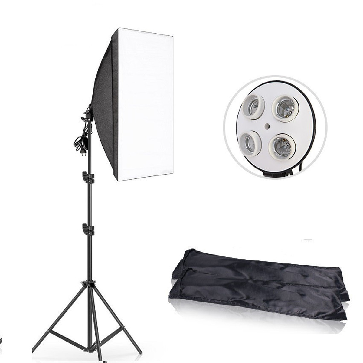 Studio Softbox Light Kit with 4in1 E27 Lamp Holder with 50*70cm Softbox & Stand